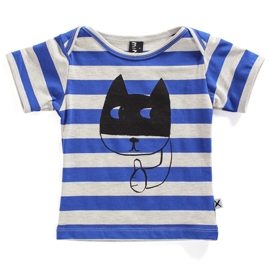 Minti S14 Baby Tee Happy Cat Blue Stripe